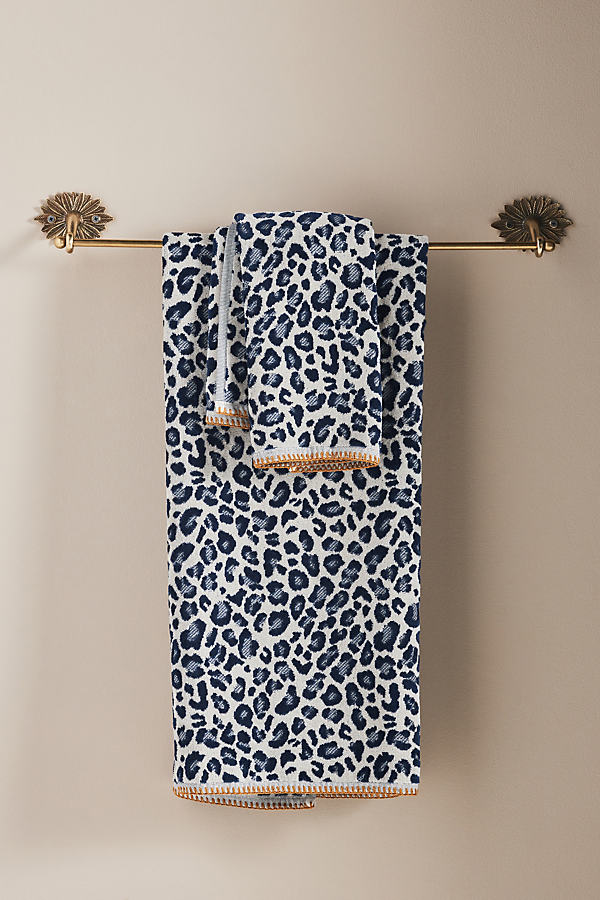 Anthropologie Lola Leopard Towel Collection By  In Blue Size Hand Towel