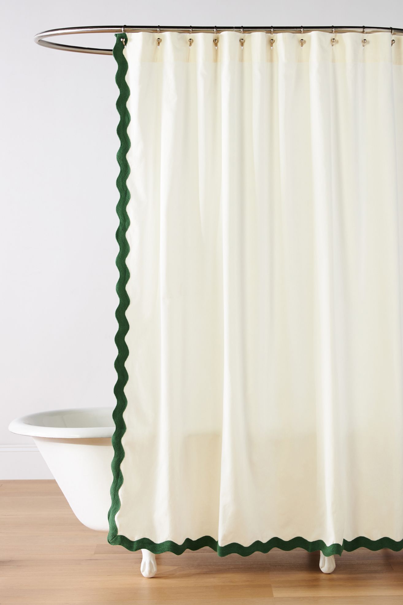 Maeve by Anthropologie Embroidered Scalloped Cotton Shower Curtain - Green, 72" X 72"