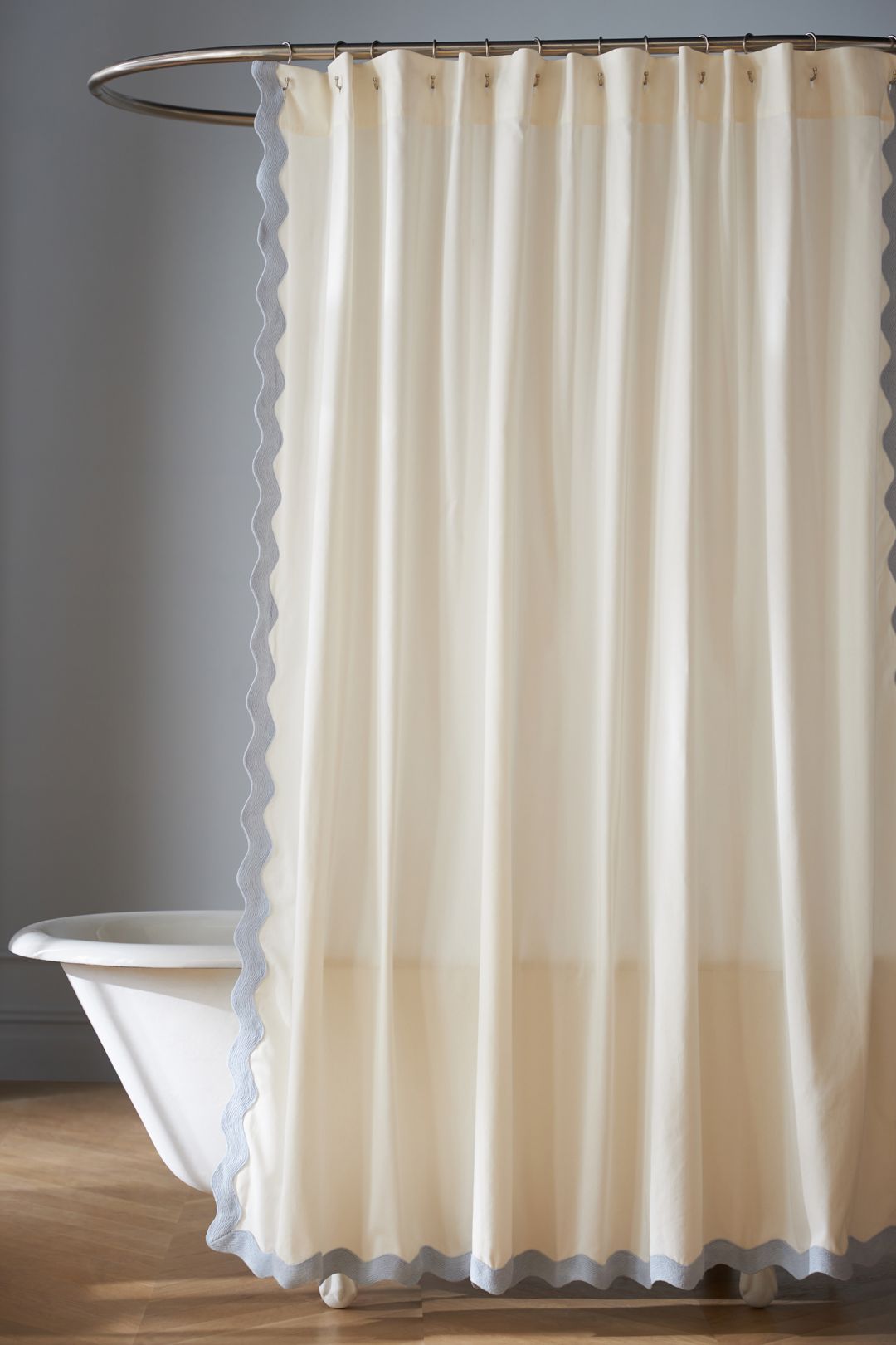 Maeve by Anthropologie Embroidered Scalloped Cotton Shower Curtain - Blue, 72" X 72"