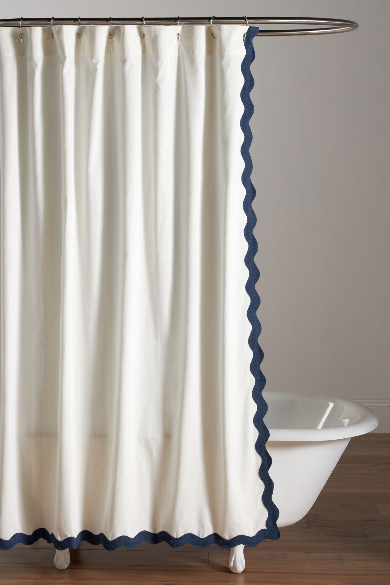 Maeve by Anthropologie Embroidered Scalloped Cotton Shower Curtain - Dark Blue, 72" X 72"