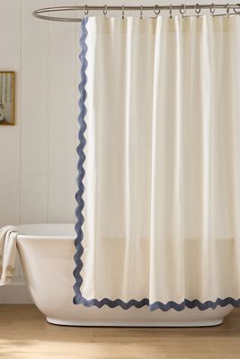 Maeve by Anthropologie Embroidered Scalloped Cotton Shower Curtain