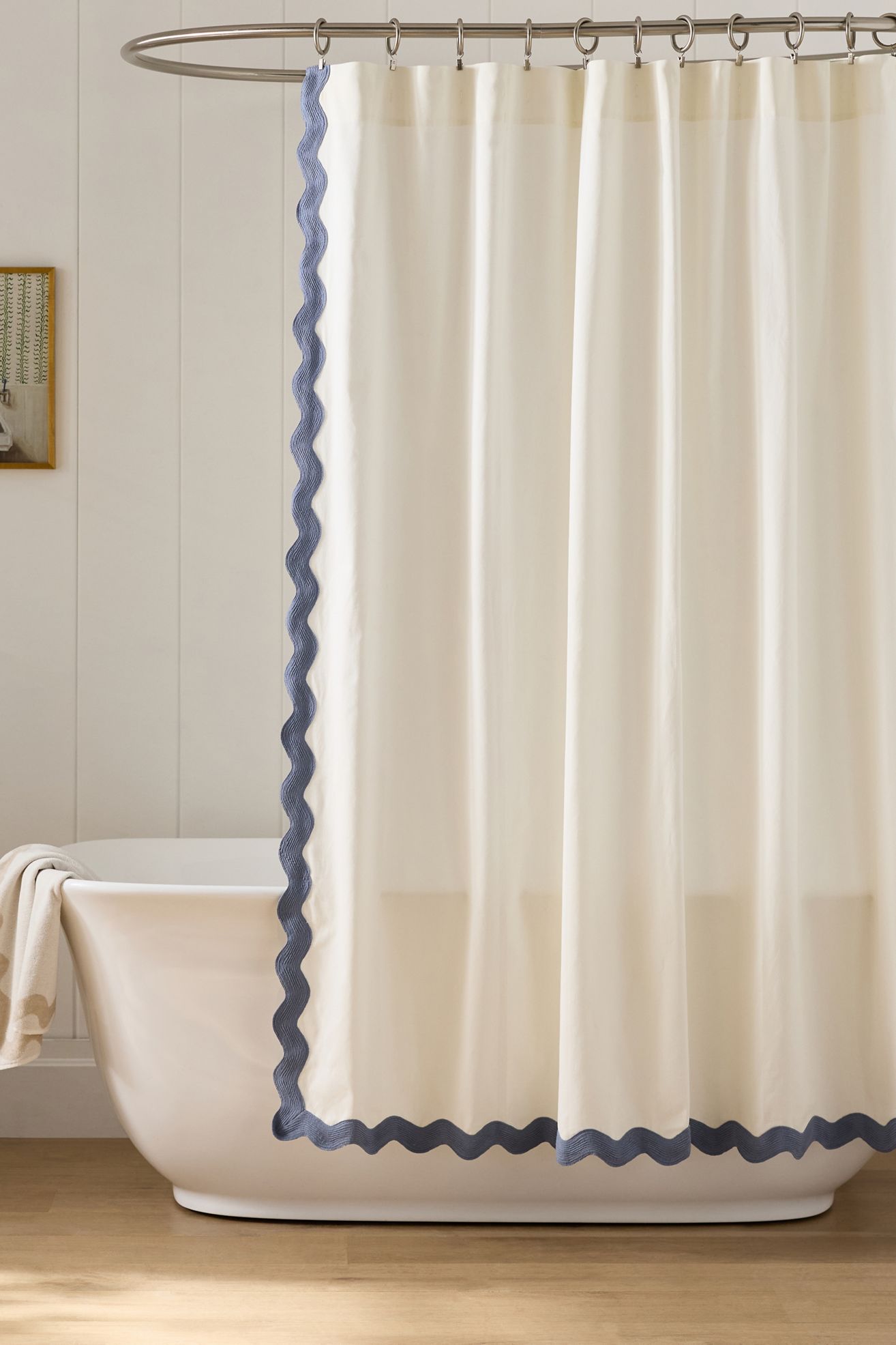 Maeve by Anthropologie Embroidered Scalloped Cotton Shower Curtain - Stone Blue, 72" X 72"