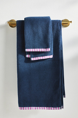 Anthropologie The Sloane Stripe Trim Soft Cotton Towel Collection In Blue