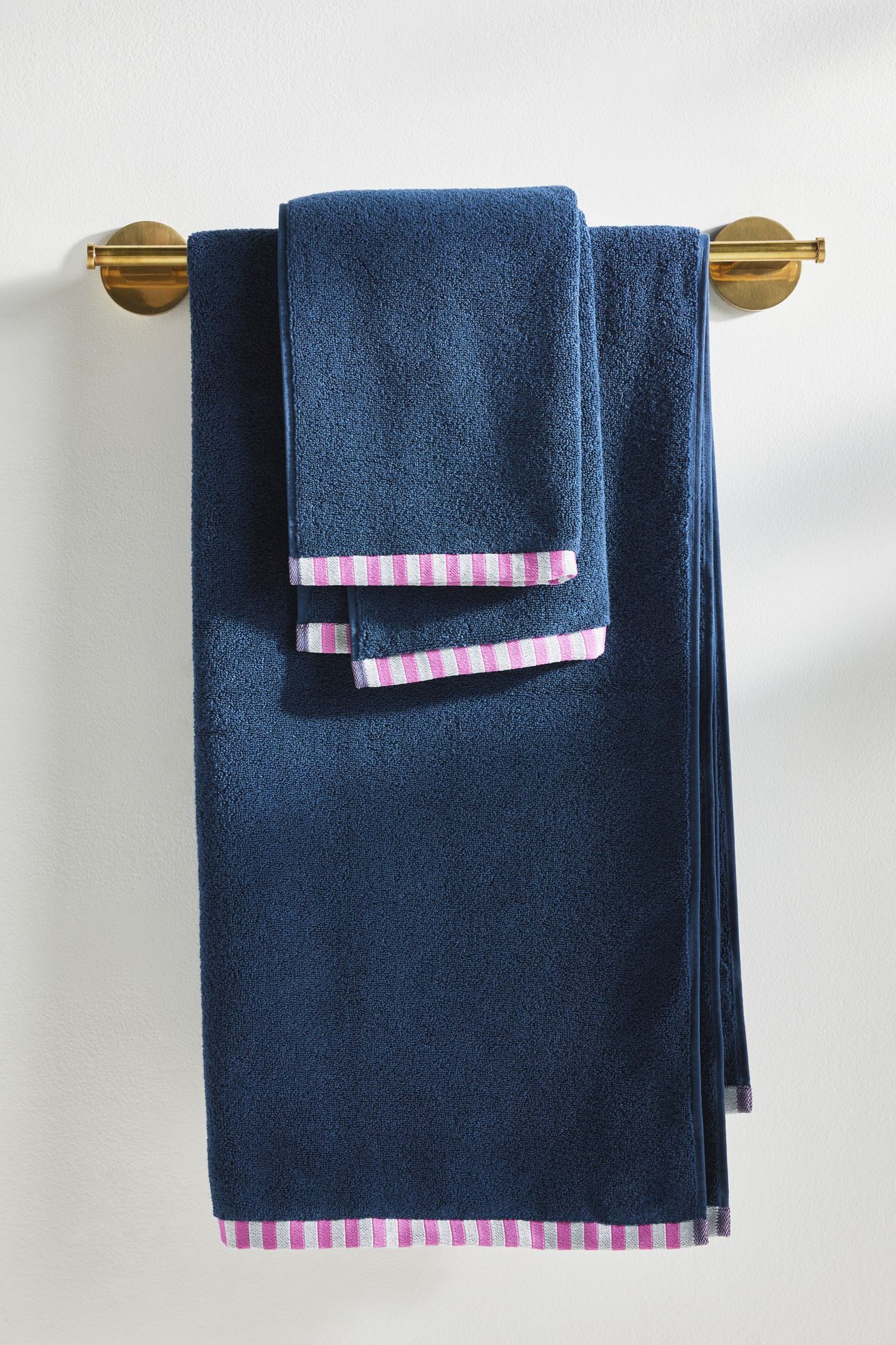 The Sloane Stripe Trim Soft Cotton Towel Collection - Navy, Standard, Set of 6 Towel Bundle