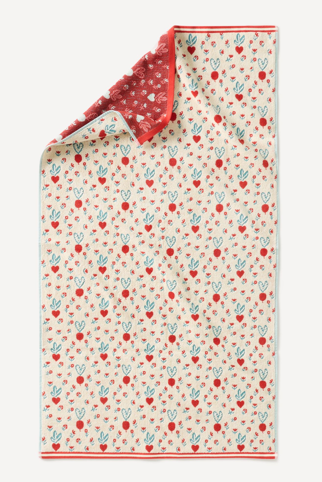 Grace Cotton Icon Woven Towel Collection - Red Pattern, Bath Towel