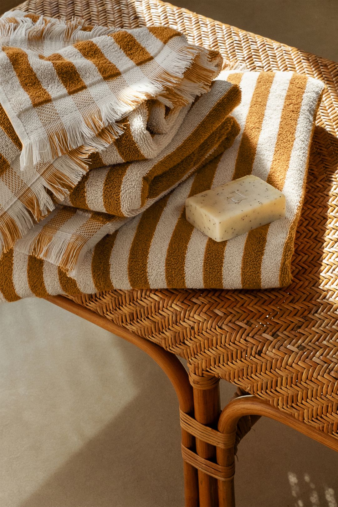Piglet in Bed Pembroke Stripe Cotton Towel Collection - Ochre Stripe, Bath Towel