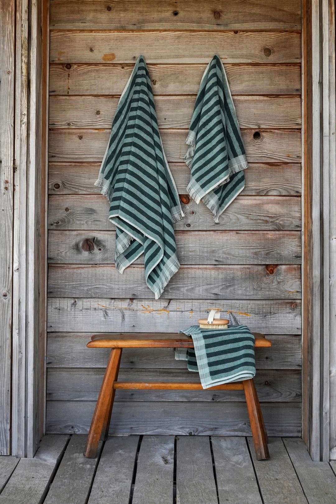 Piglet in Bed Pembroke Stripe Cotton Towel Collection - Green Stripe, Bath Towel