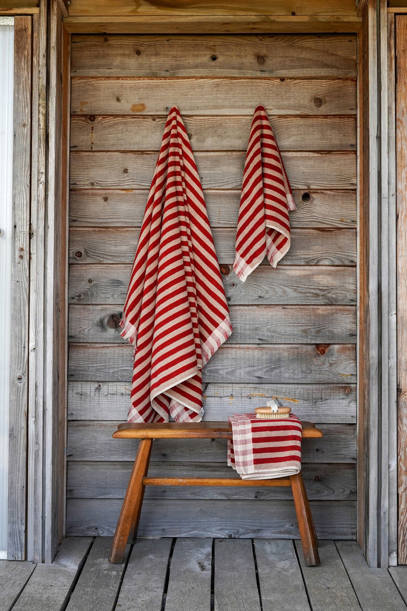 Piglet in Bed Pembroke Stripe Cotton Towel Collection - Red Stripe, Hand Towel