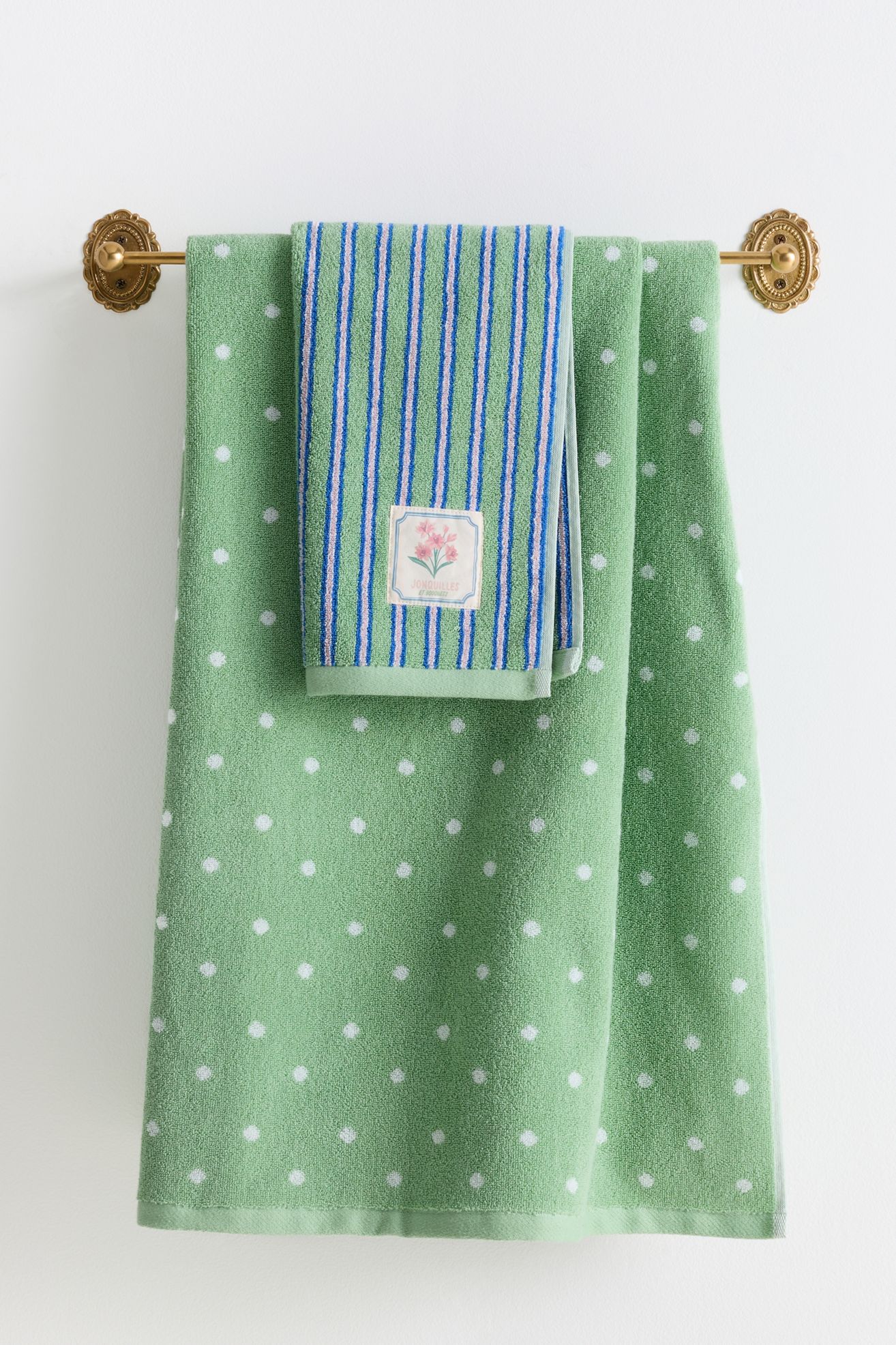 Les Fruits Cotton Printed Towel Collection - Green Pattern, Hand Towel