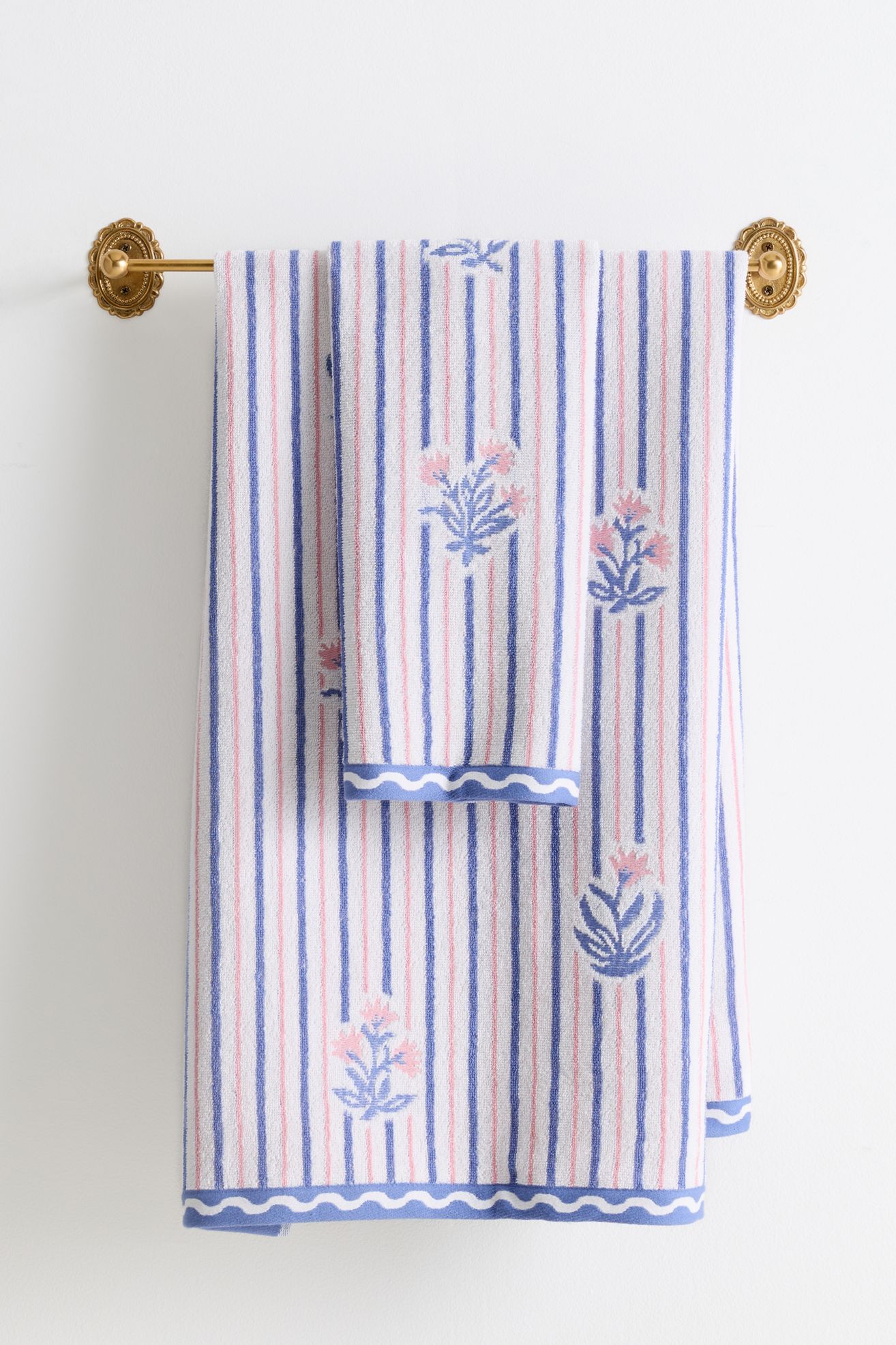 Tess Cotton Woven Floral Towel Collection - Blue Stripe Hand Towel