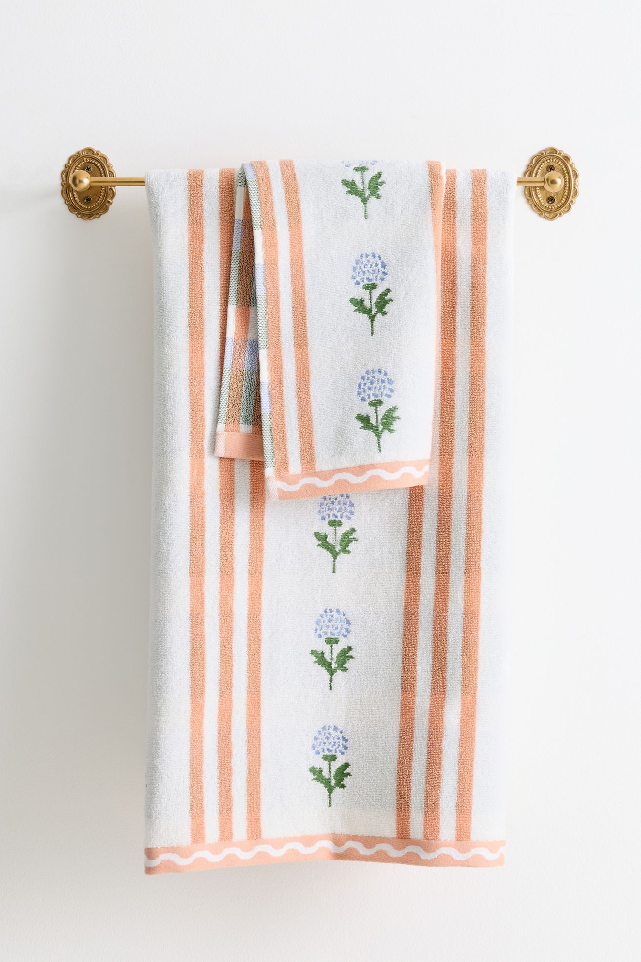 Tess Cotton Woven Floral Towel Collection - Pink Stripe, Hand Towel