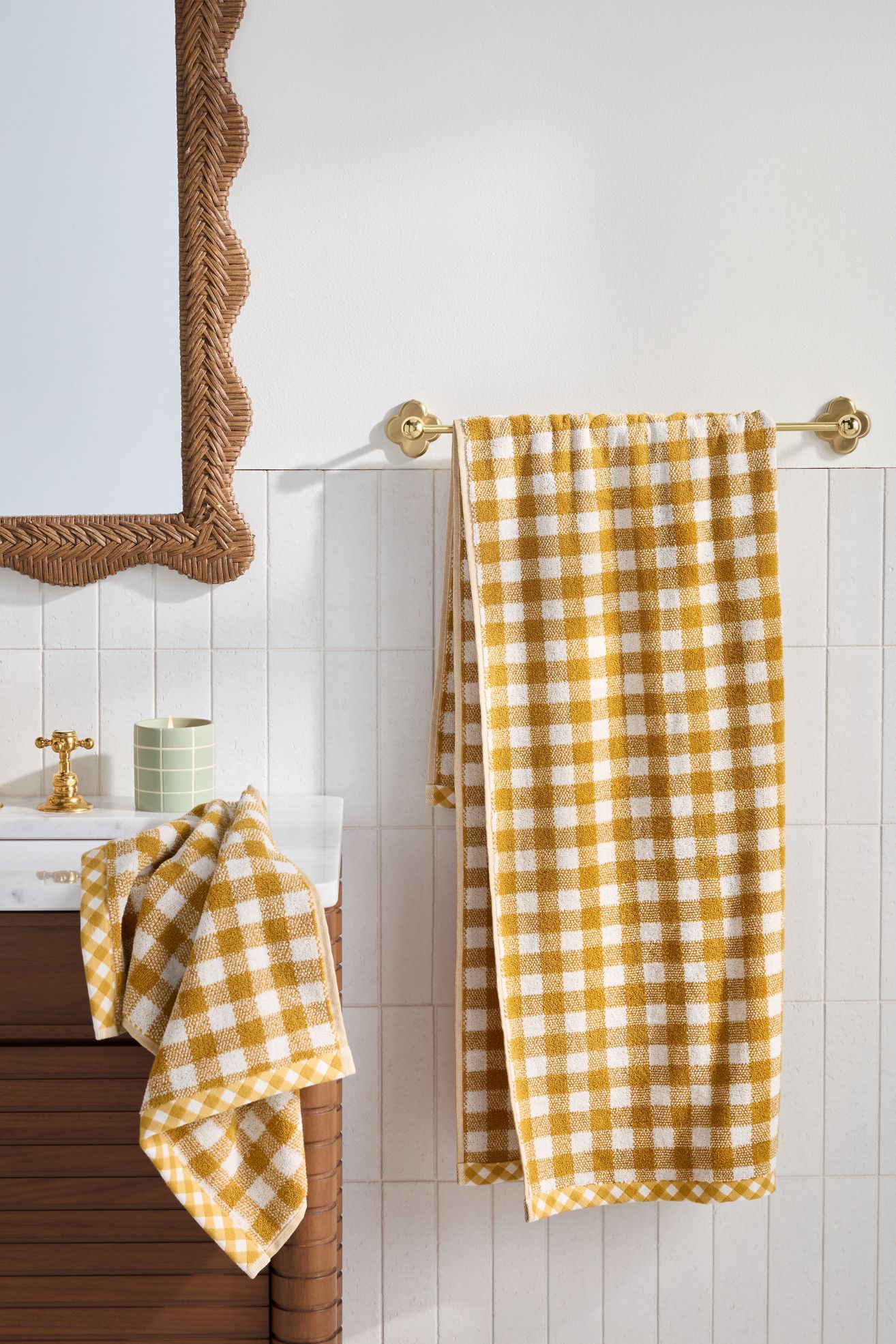 Gingham Cotton Woven Towel Collection - Ochre, Bath Towel