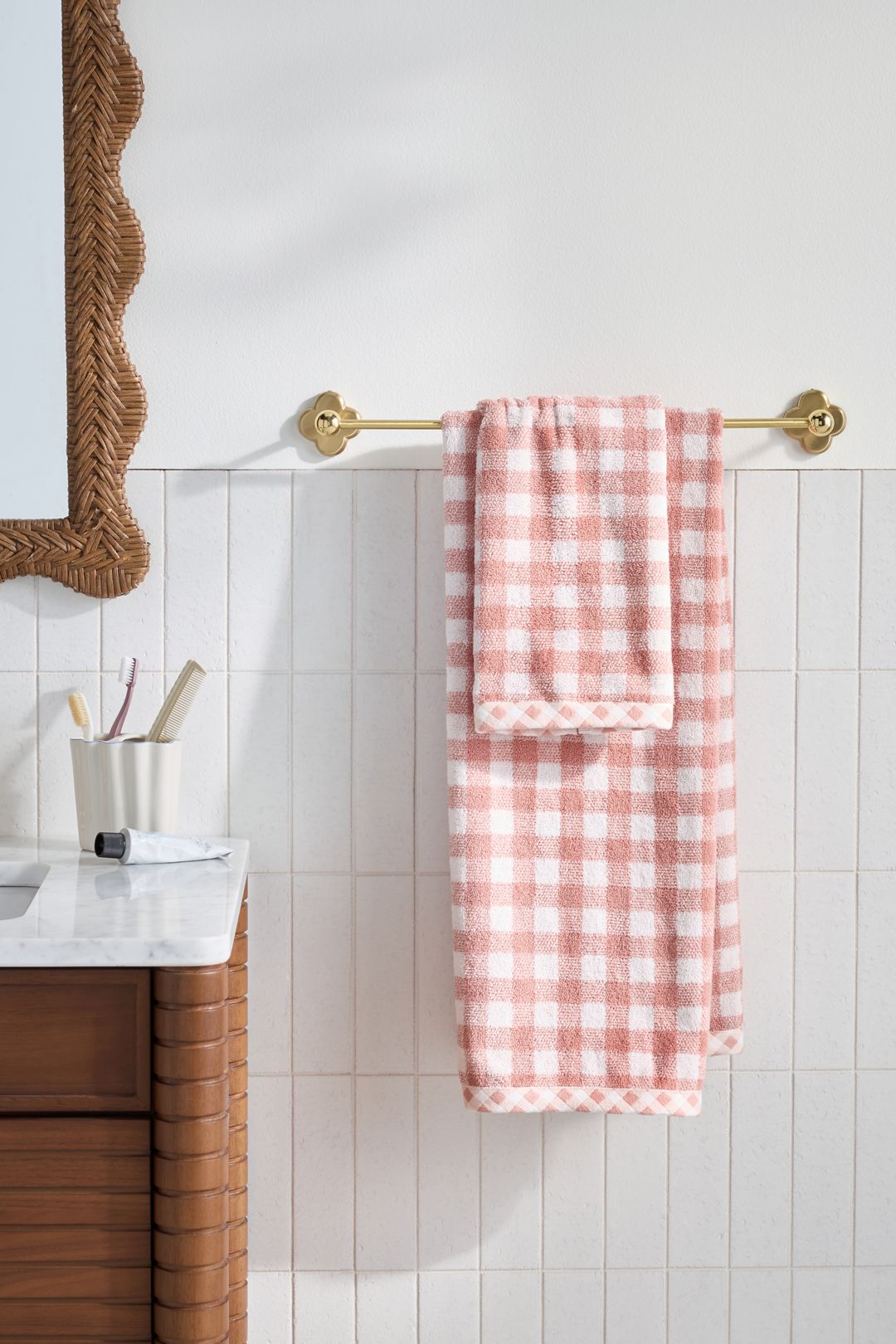 Gingham Cotton Woven Towel Collection - Mauve pink, Bath Towel