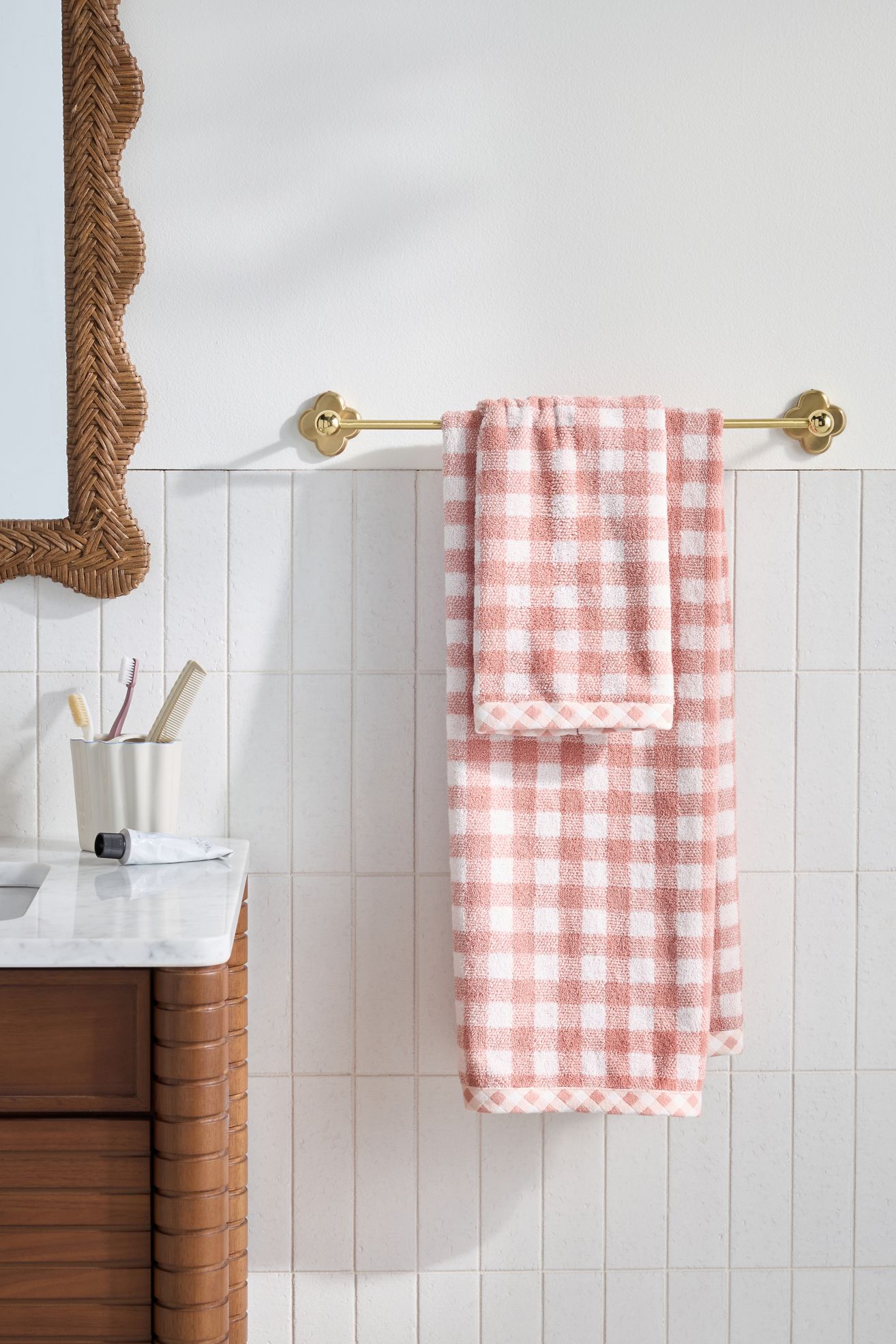 Gingham Cotton Woven Towel Collection - Mauve pink, Bath Towel