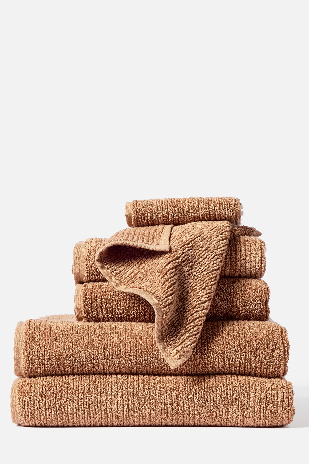 Coyuchi Temescal Organic Ribbed Towel Set - Brown