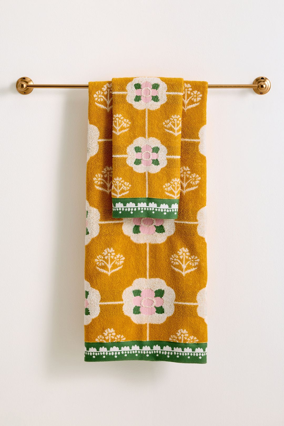 Flora Cotton Woven Floral Towel - Ochre, Bath Towel
