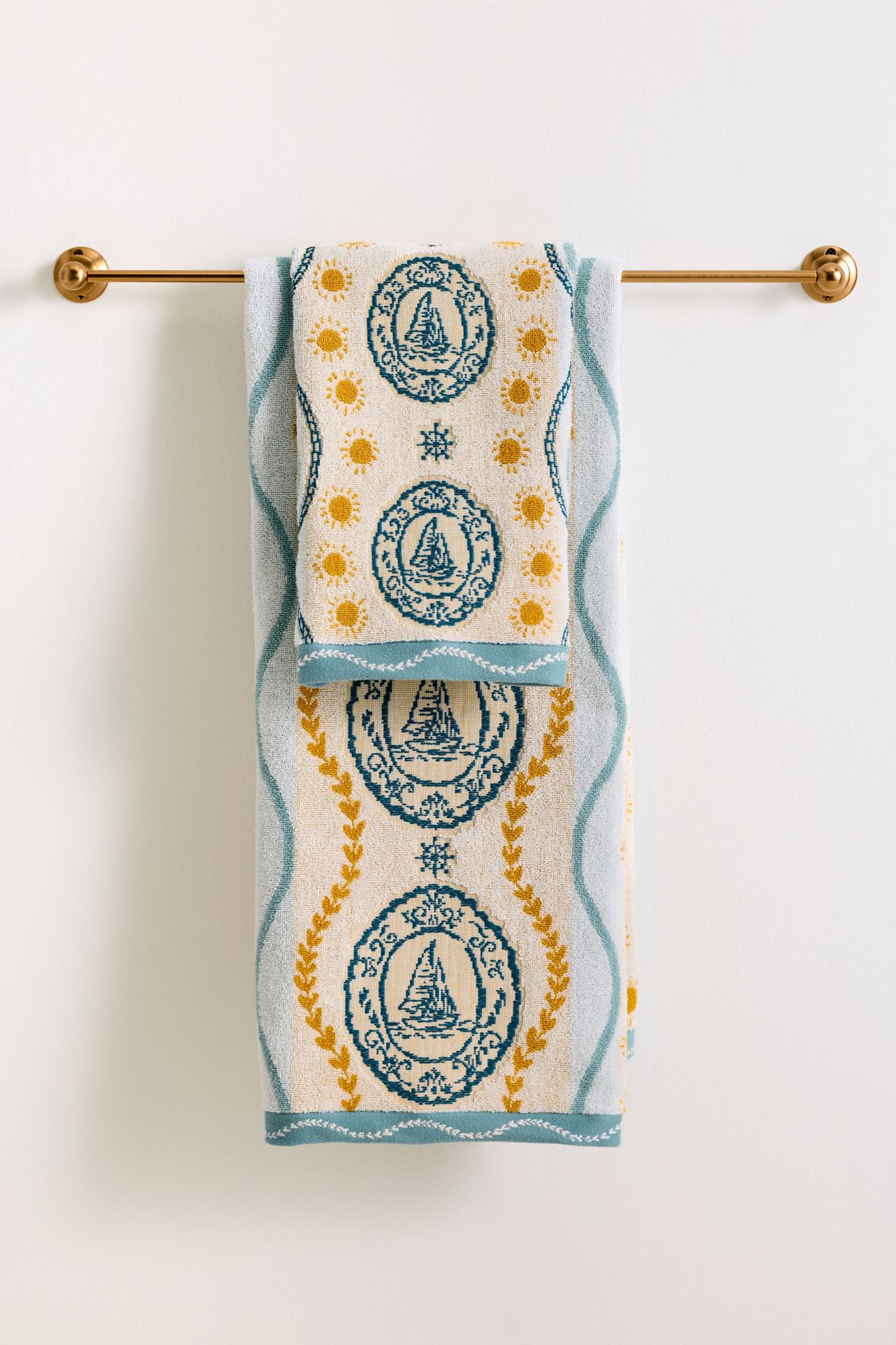Maeve Manon Cotton Woven Sailboat Towel Collection - Blueberry, Hand Towel