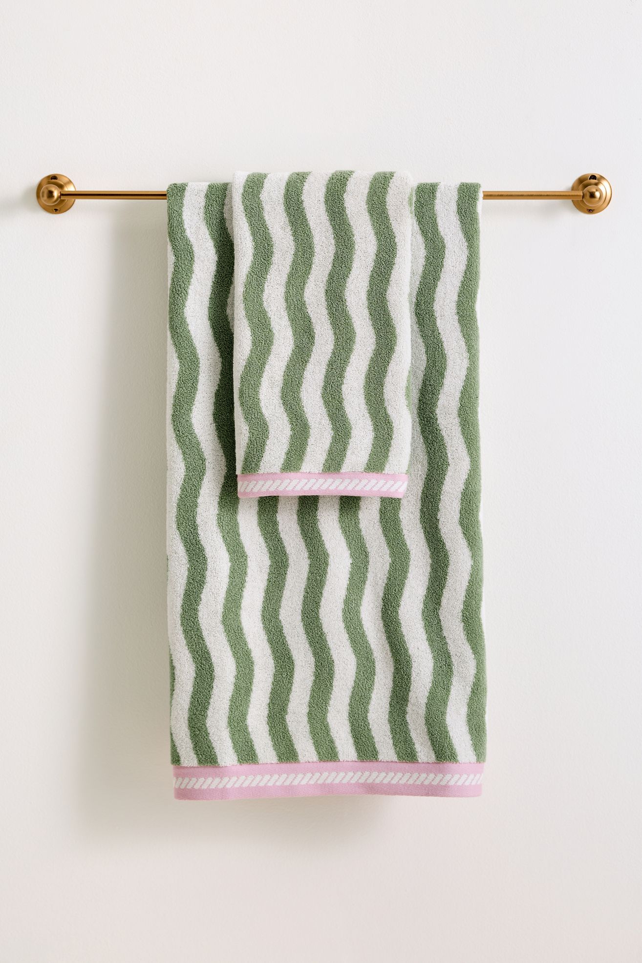 Maeve Cotton Woven Wavy Stripe Towel - Green Stripe, Bath Towel