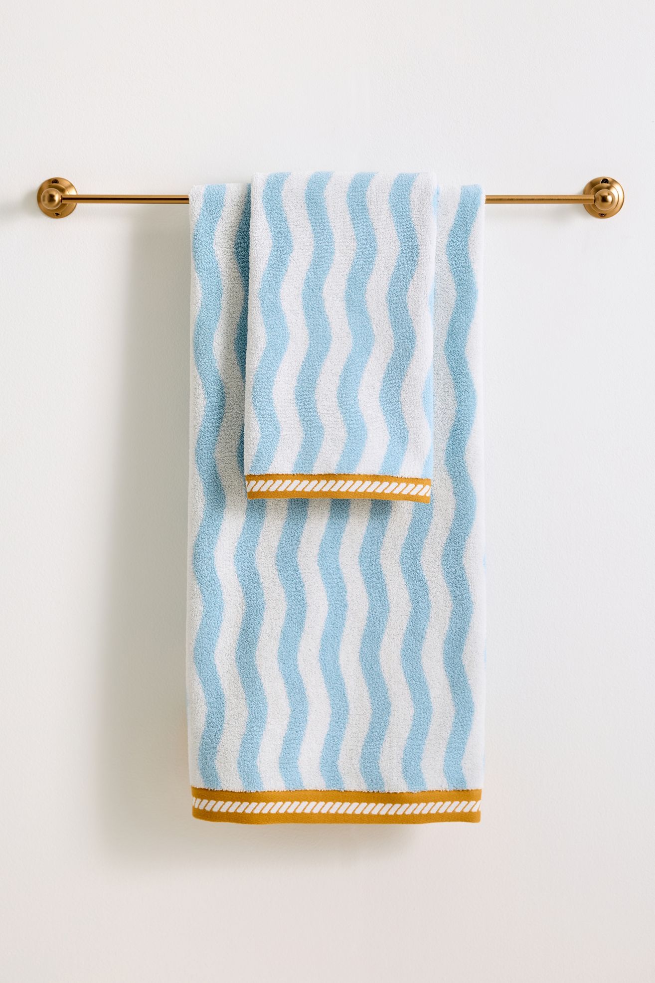 Maeve Cotton Woven Wavy Stripe Towel- Blue Stripe, Bath Towel