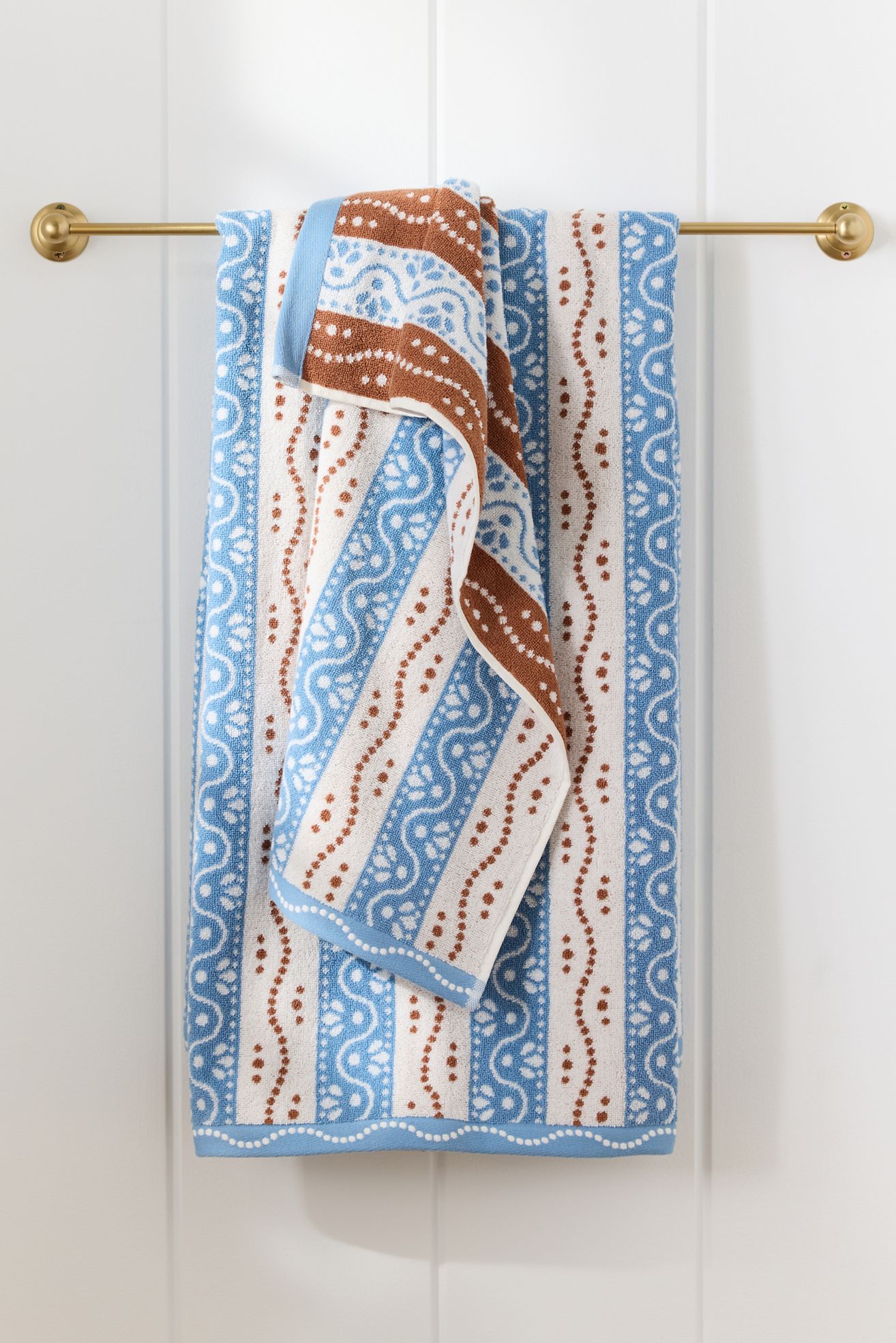 Ivy Cotton Woven Stripe Towel Collection - Blue Stripe, Bath Towel