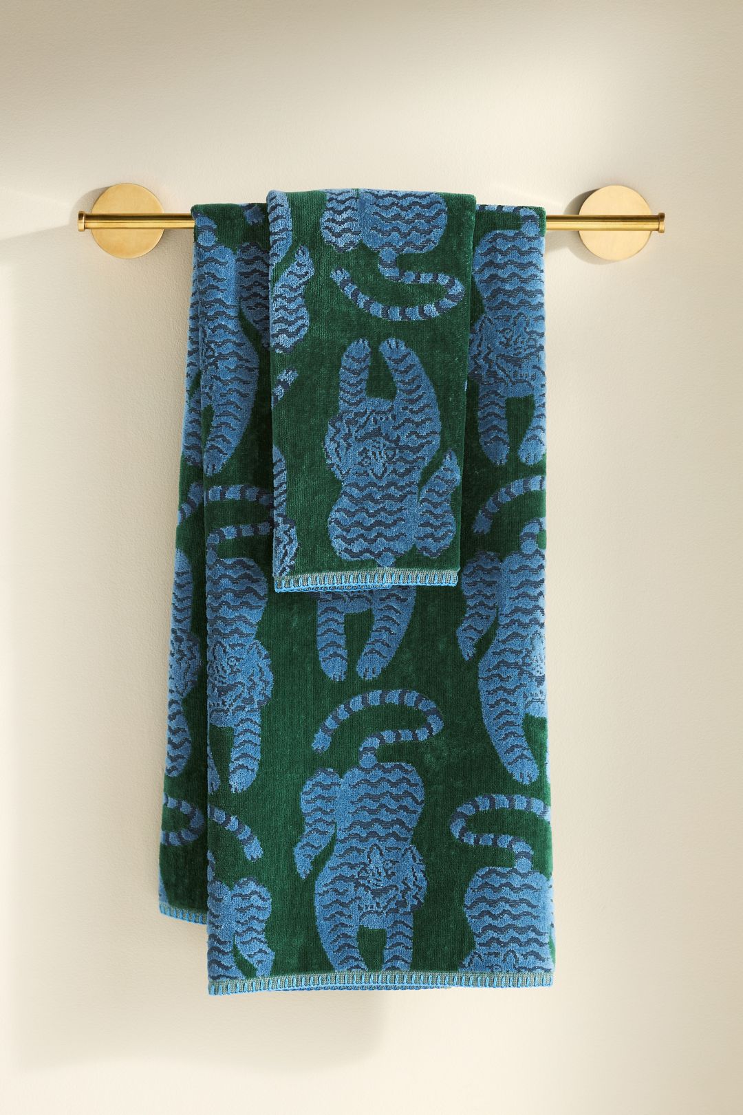 Isa Tiger Cotton Towel Collection - Green, Standard, Hand Towel