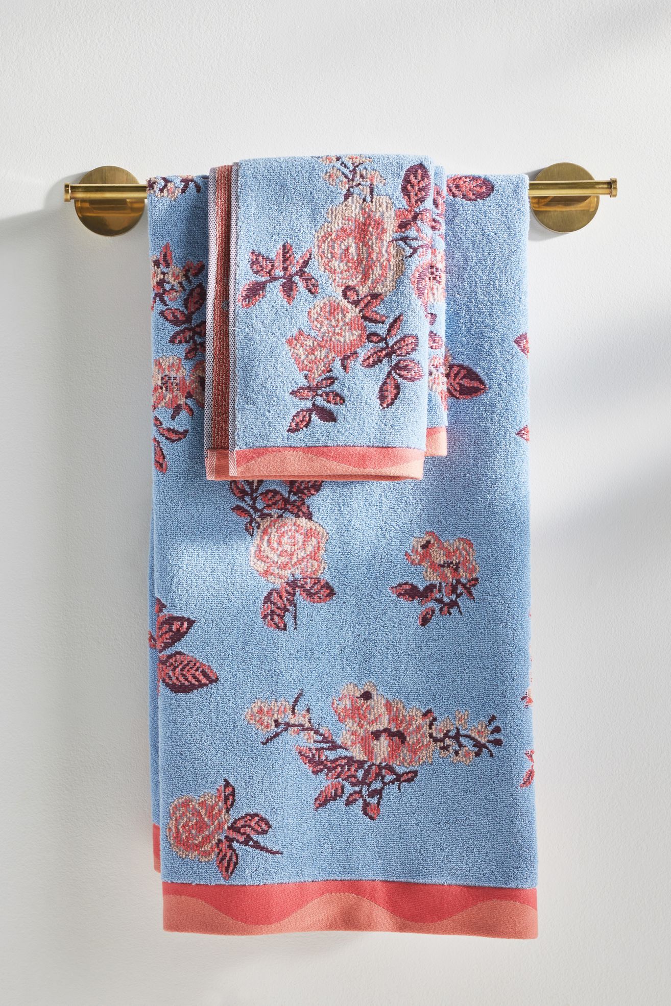 Maeve Cotton Patterned Towel Collection - Blue Floral, Bath Towel