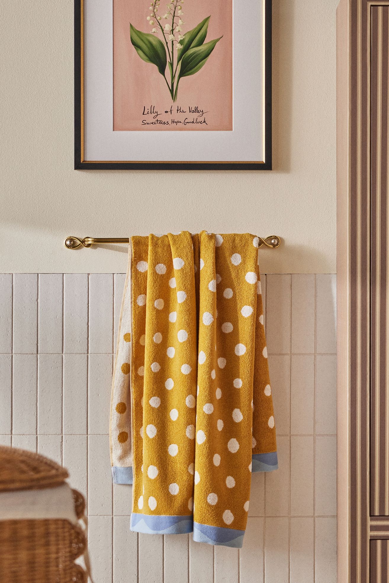 Maeve Cotton Patterned Towel Collection - Ochre Polka Dot, Standard, Bath Towel