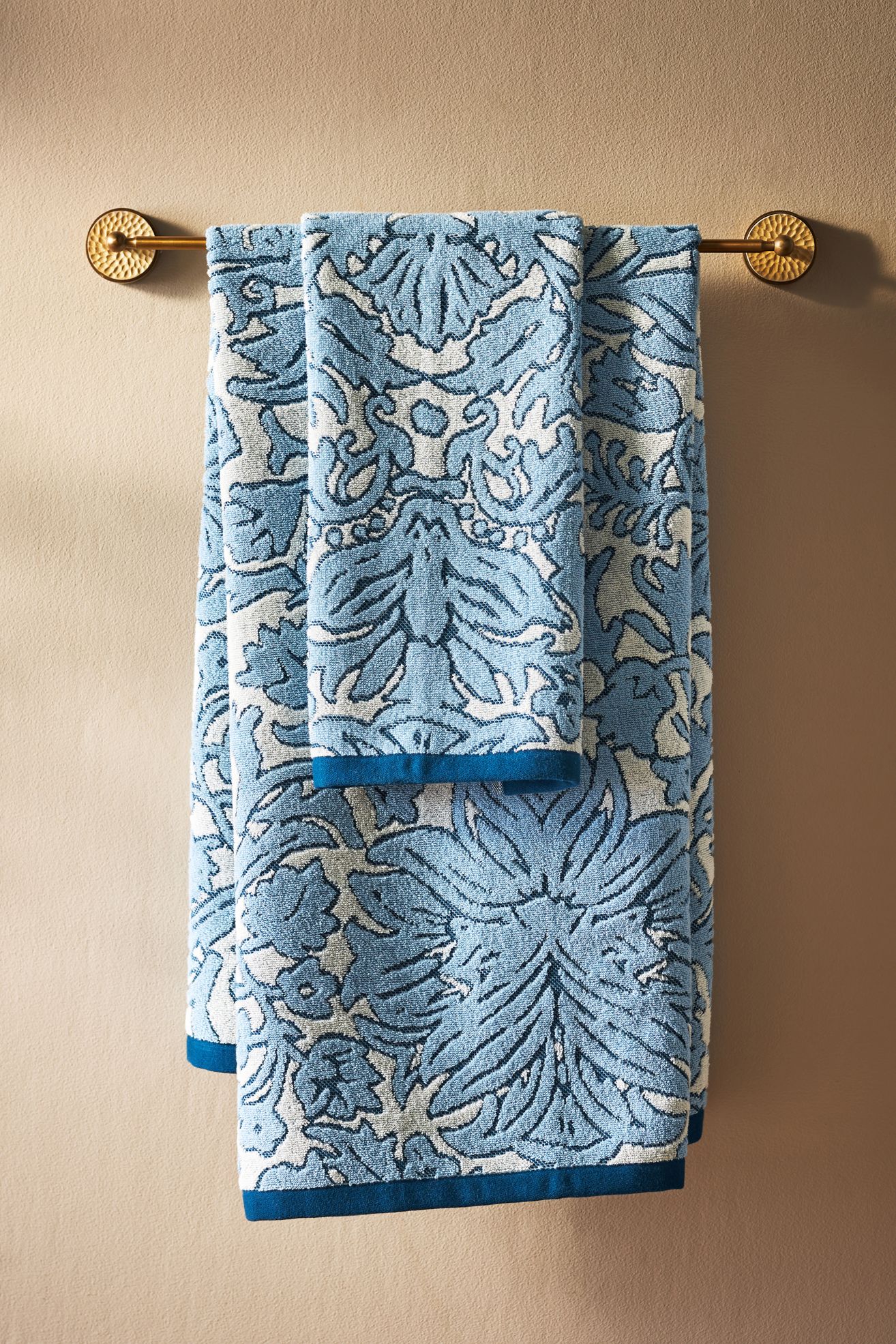 Devon Floral Cotton Towel Collection - Blue, Standard, Hand Towel