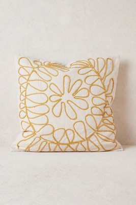 Blue - Plain Slub Silk Hand Embroidered Cushion Cover 01