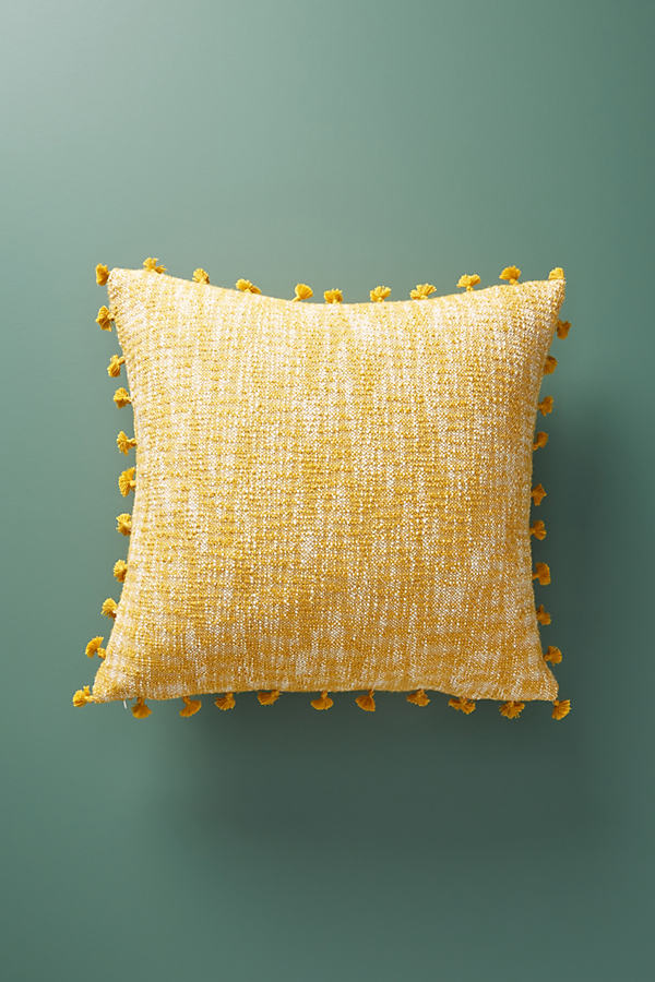 Anthropologie Tasseled Martina Pillow By  In Yellow Size 18" Sq