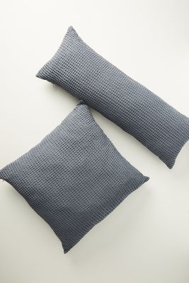 Anthropologie Woven Waffle Pillow By  In Blue Size 12" X 30"