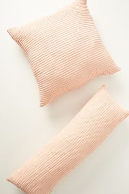 Anthropologie Woven Waffle Pillow By  In Pink Size 24" X 24"