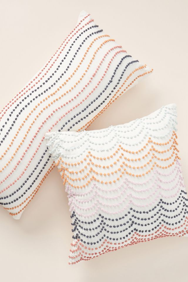 Rainbow-Striped Embroidered Pillow