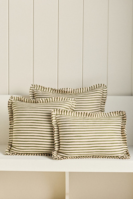 Linen Pillows x 2 - Green & Neutral Stripe