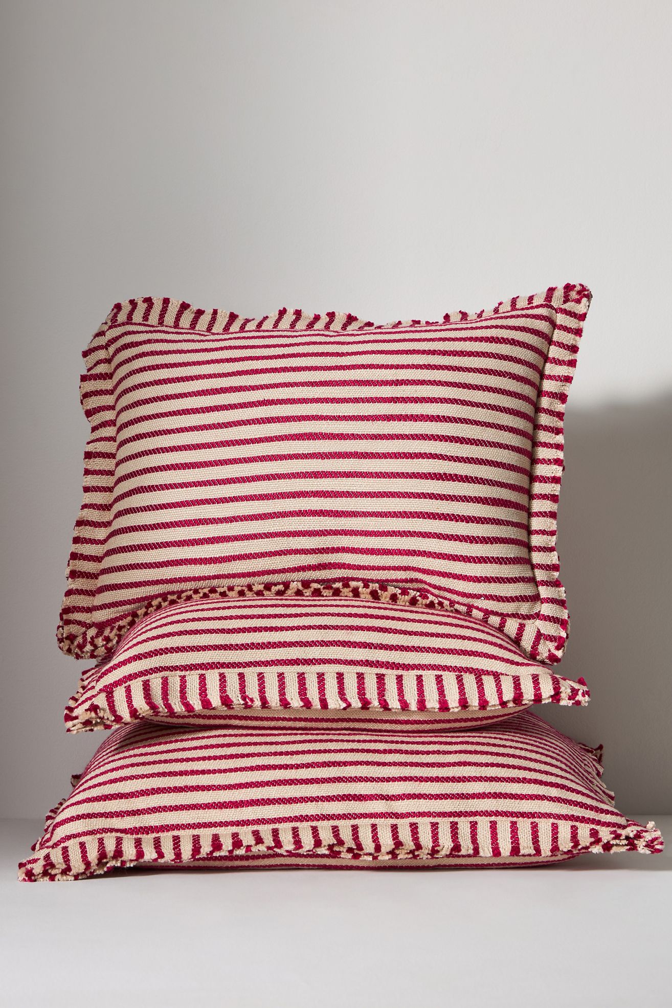 Luxe Linen Blend Pillow - Natural & Raspberry Stripe, 18" X 18"