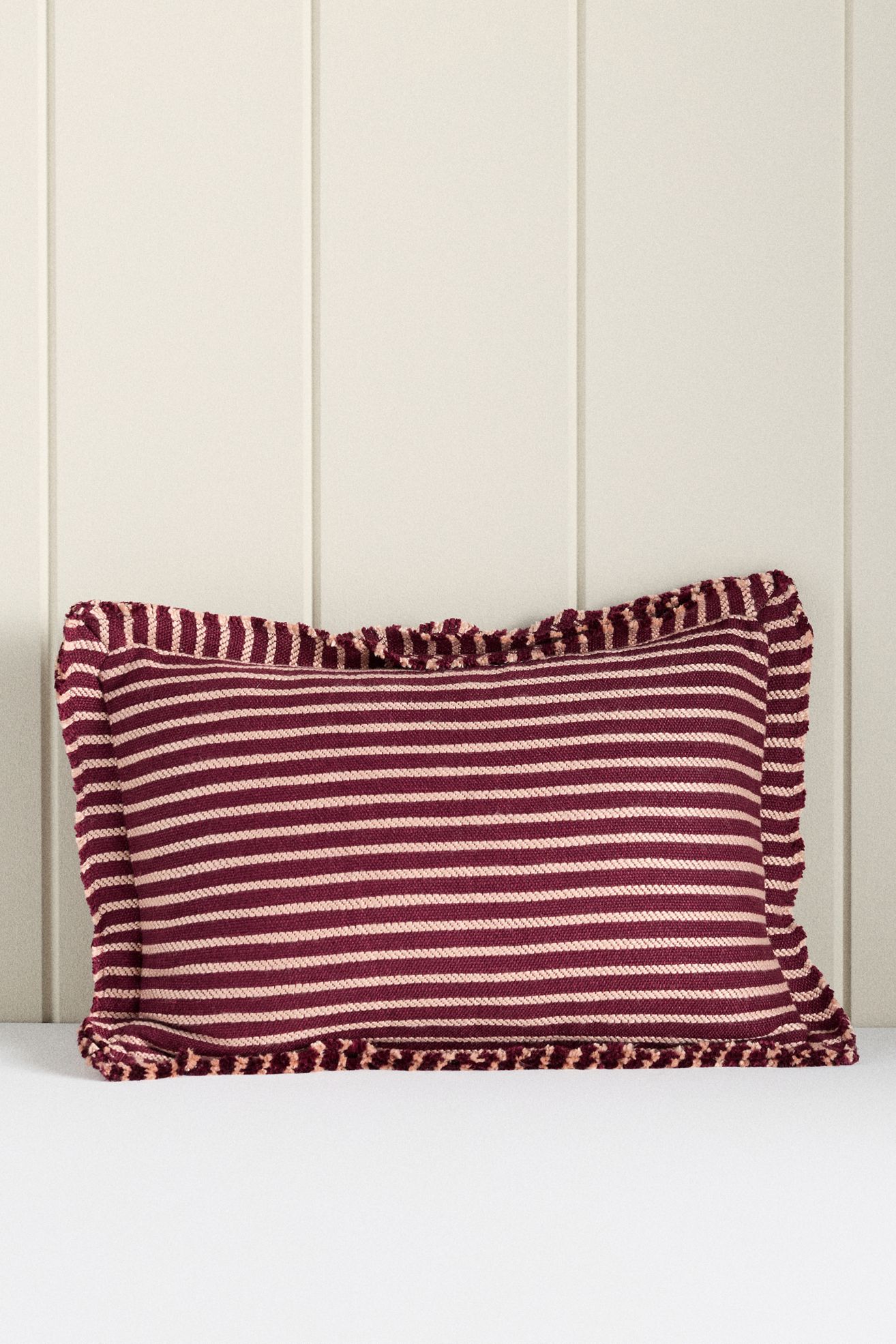 Luxe Linen Blend Pillow - Wine & Pink Stripe, 22" X 22"