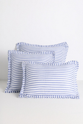 Anthropologie Luxe Linen Blend Pillow In Blue