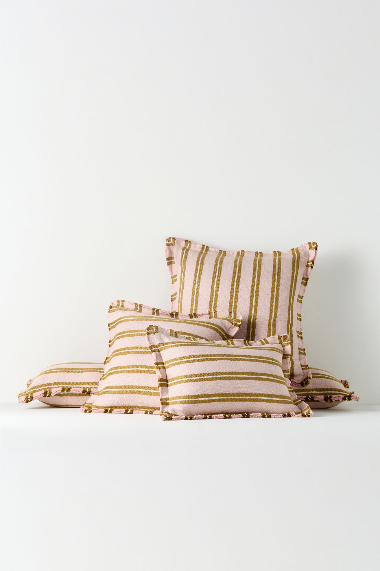 Luxe Linen Blend Pillow - Pink/Green Stripe, 14" X 20"