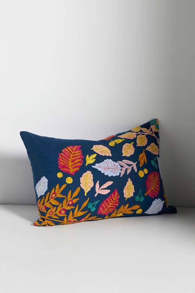 Embroidered Foliage Chenille Pillow #1