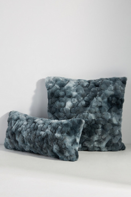 Anthropologie Luxe Faux Fur Pillow In Blue
