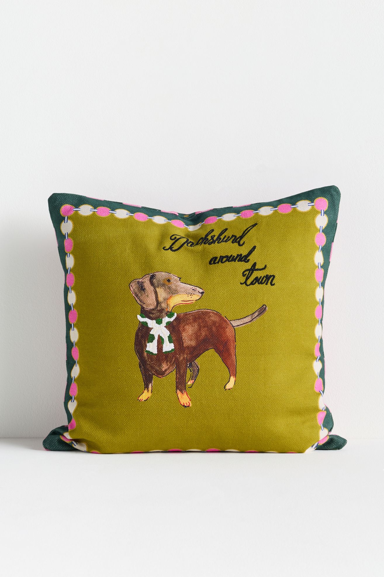 Bennett Cotton Embroidered Dog Pillow - Green, 20" X 20"