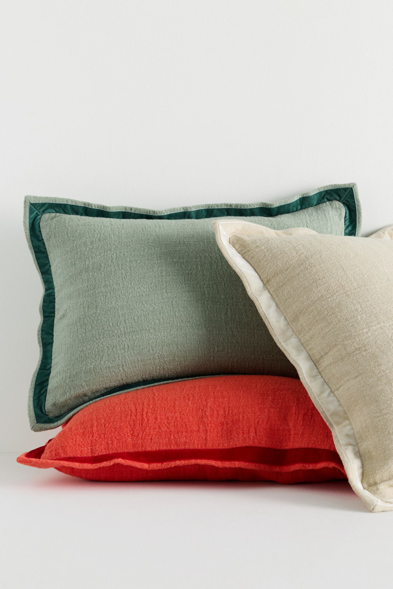 Emory Linen Velvet Bordered Pillow - Medium Orange, 14" X 20"