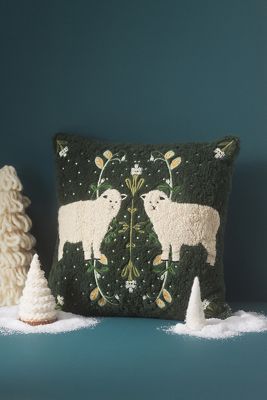 Mila Embroidered Faux-Shearling Pillow