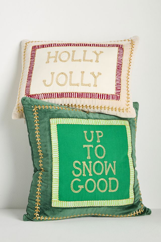 Shayla Festive Text Cotton Velvet Pillow #1