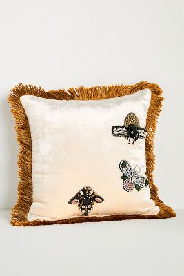 Anthropologie Mini Velvet Fringe Cushion In Brown