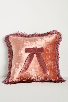 Anthropologie Mini Velvet Fringe Cushion In Brown