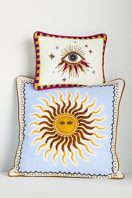 ANTHROPOLOGIE FORTUNE EMBROIDERED COTTON SLUB CUSHION 