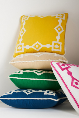 Anthropologie Greek Key Embroidered Indoor/outdoor Pillow