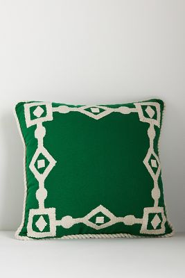 ANTHROPOLOGIE GREEK KEY EMBROIDERED INDOOR/OUTDOOR PILLOW 
