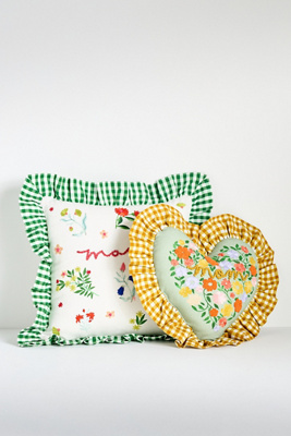 Anthropologie Mom Cotton Embroidered Floral Pillow